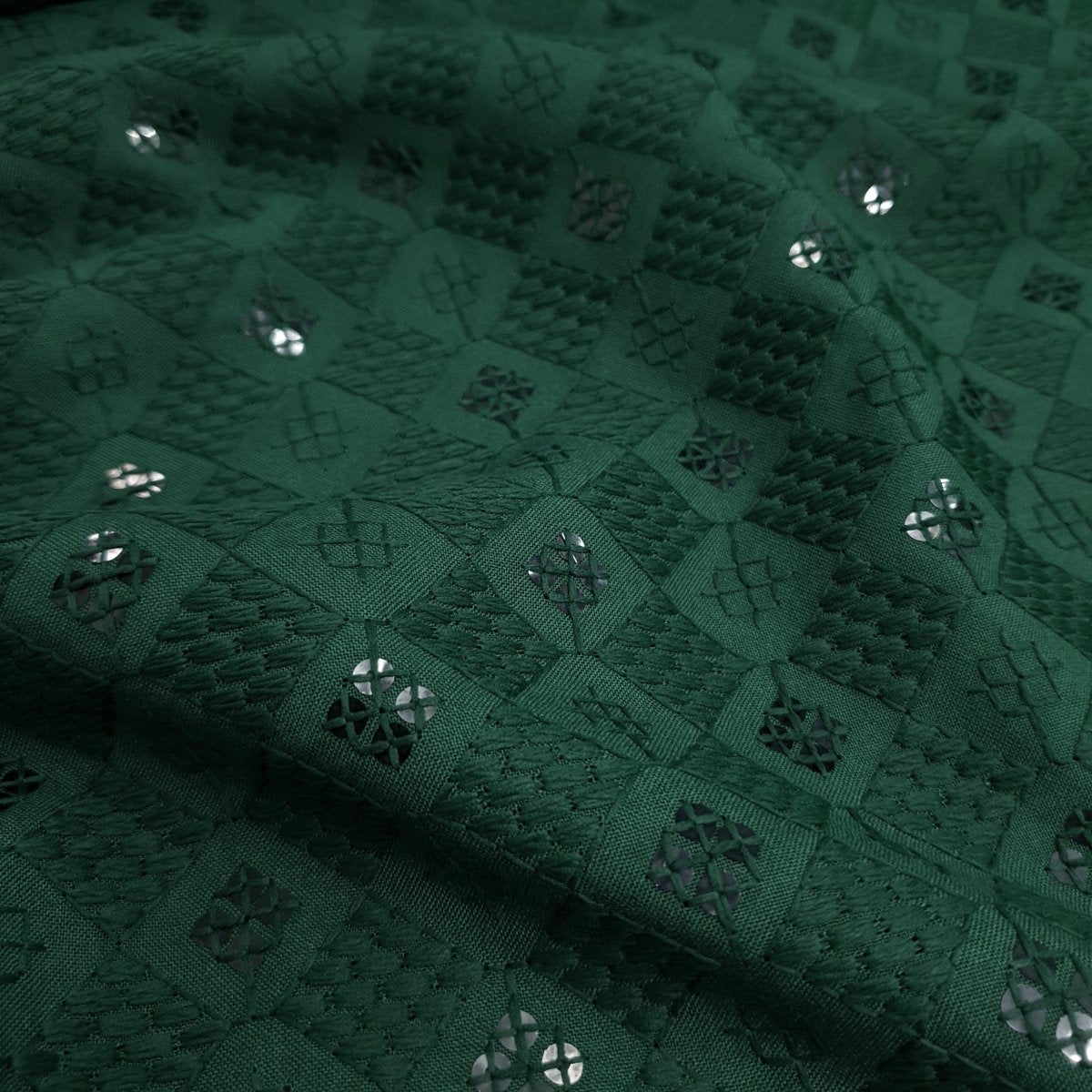 Unstitched Green Chikan Embroidery Kurta Pyjama