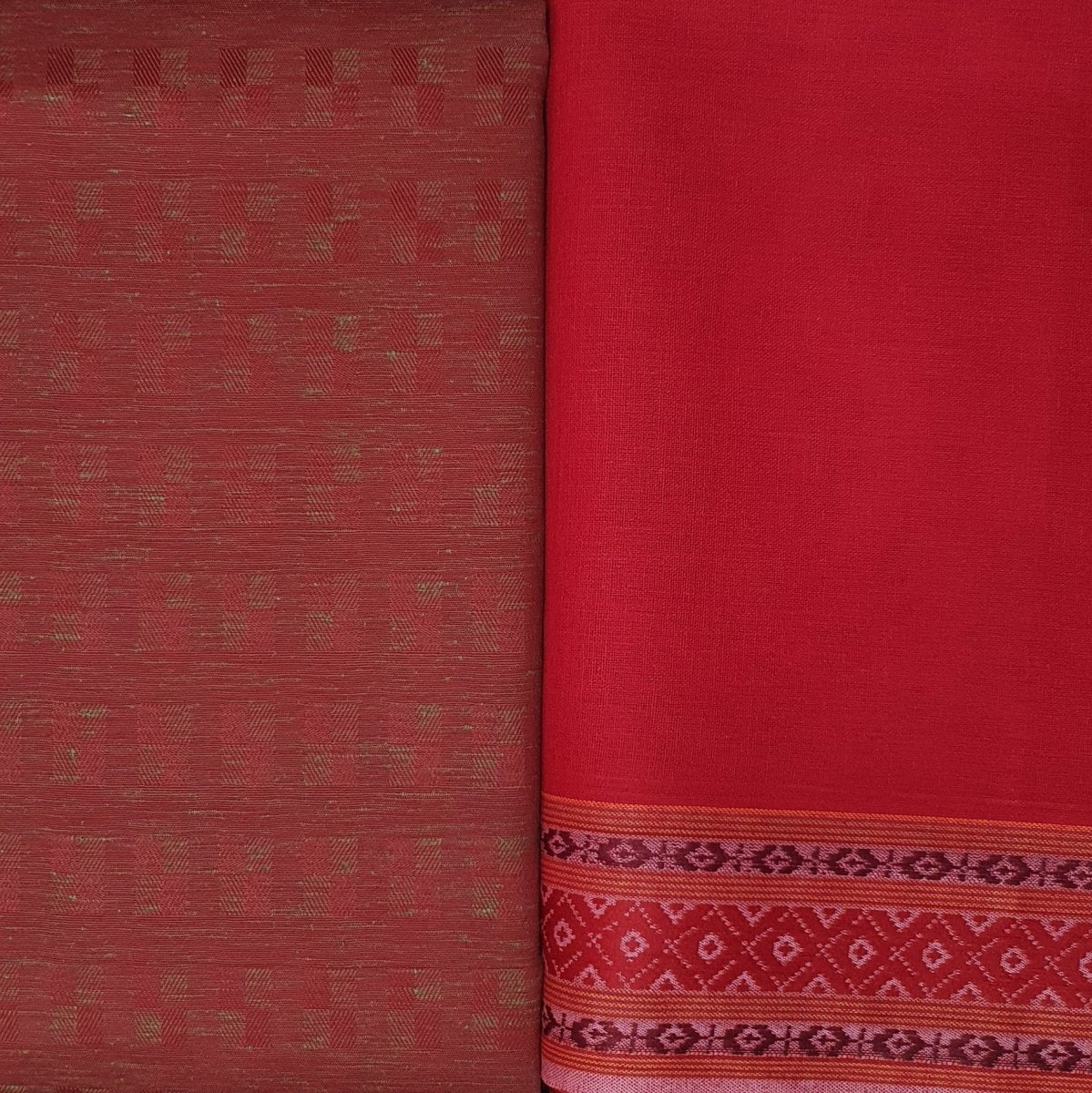 Dhoti Kurta - Red Dhoti & Kurta (Festive Red Checks) - Unstitched - Dakshina Store