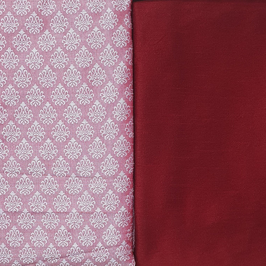 Kurta Set - Soft Pink Jacquard Kurta Maroon Pyjama - Dakshina Store